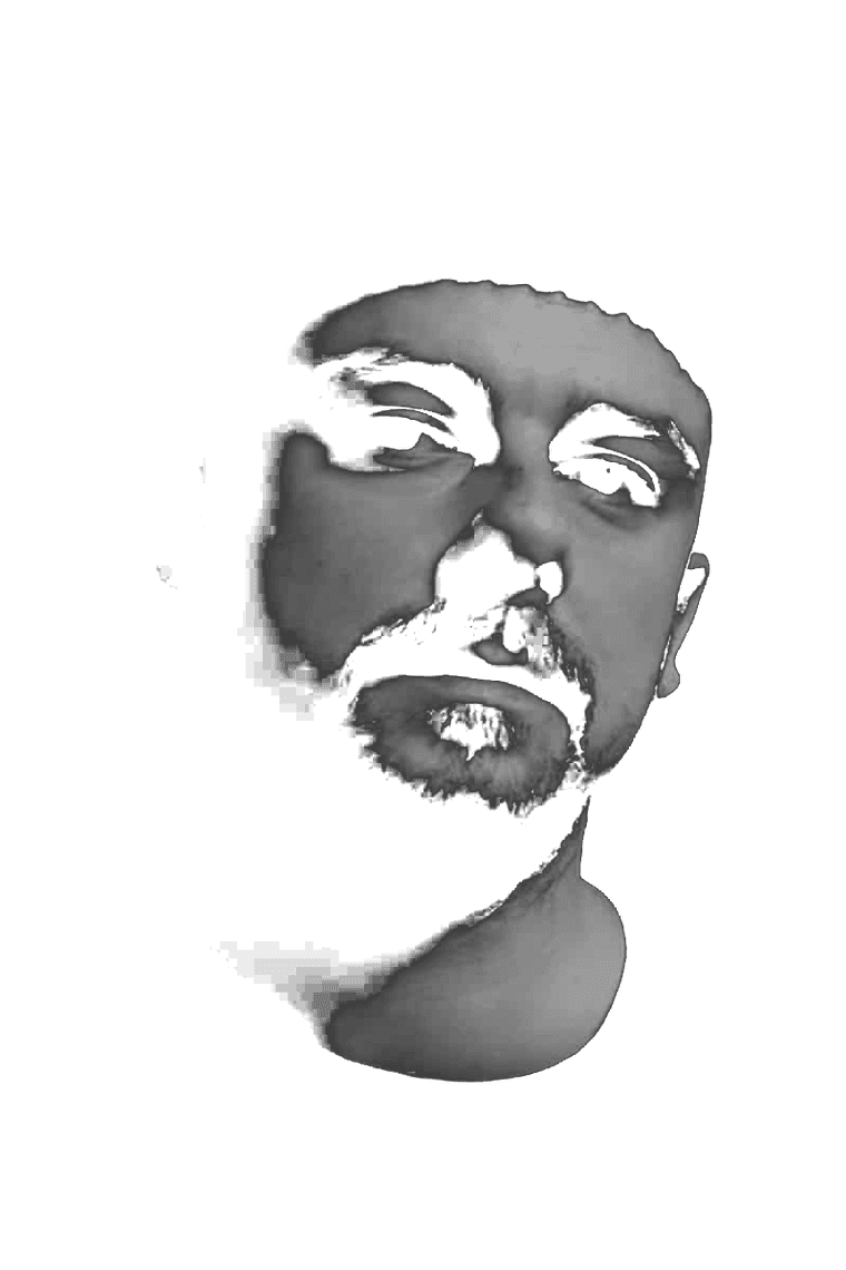 Portrait of tattoo artist Robert with a beard against a black background, black-and-white photo, Ink21 Tattoo Studio Vienna