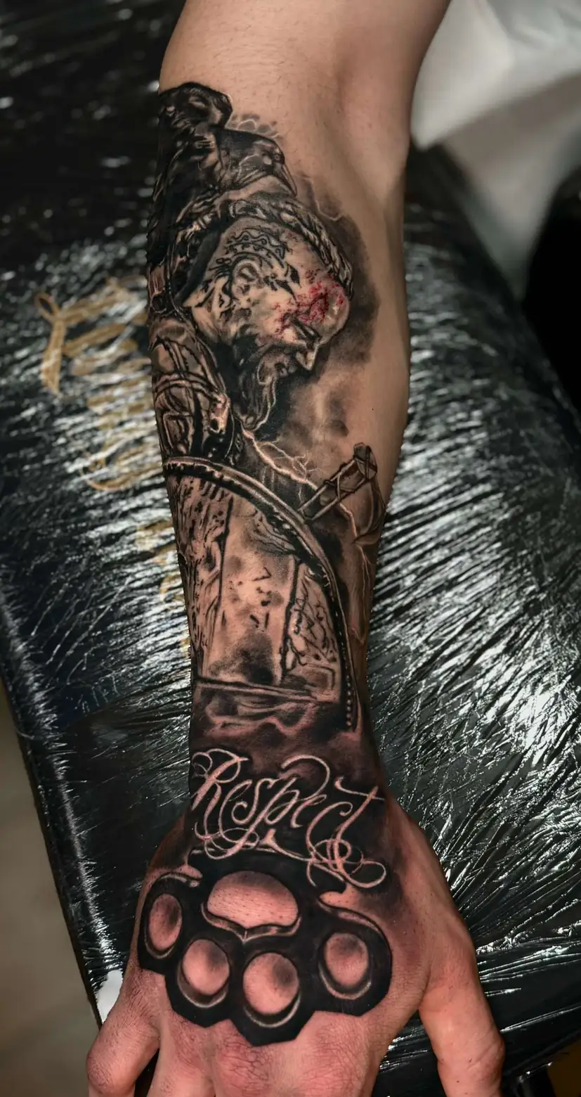 Dark figure above the wrist. Tattoo at Ink21 in Vienna.