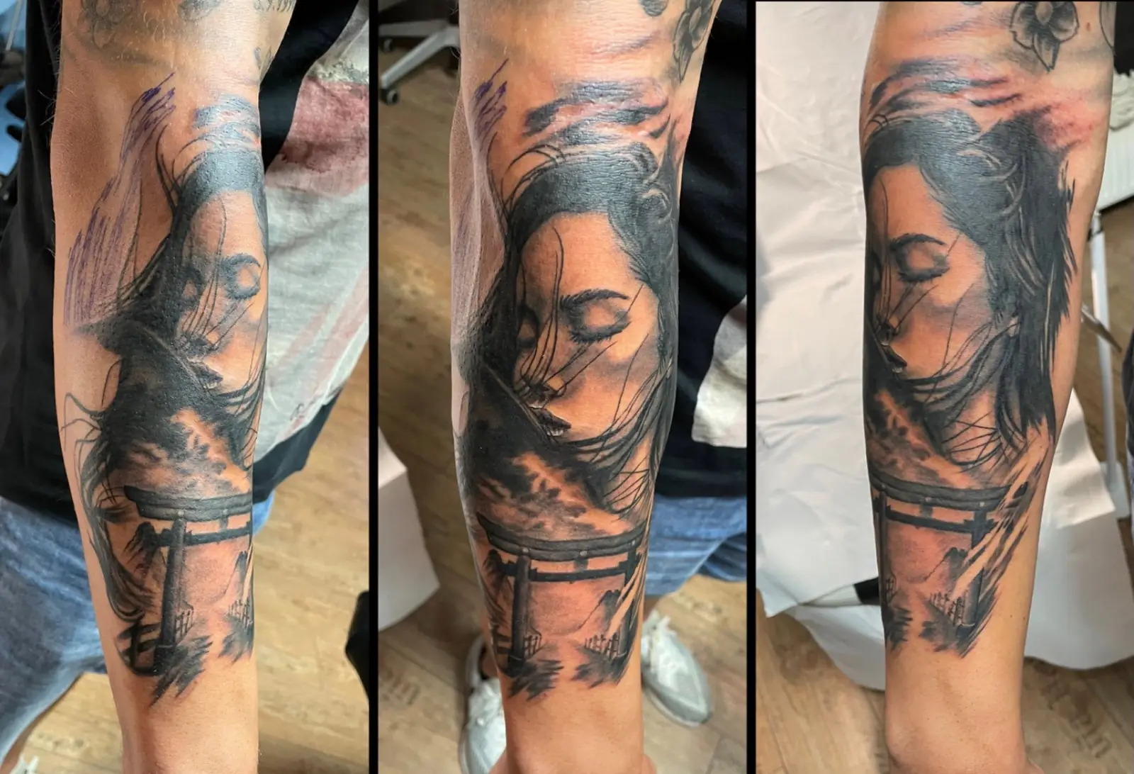Veiled portrait with black bands. Tattoo at Ink21 in Vienna.