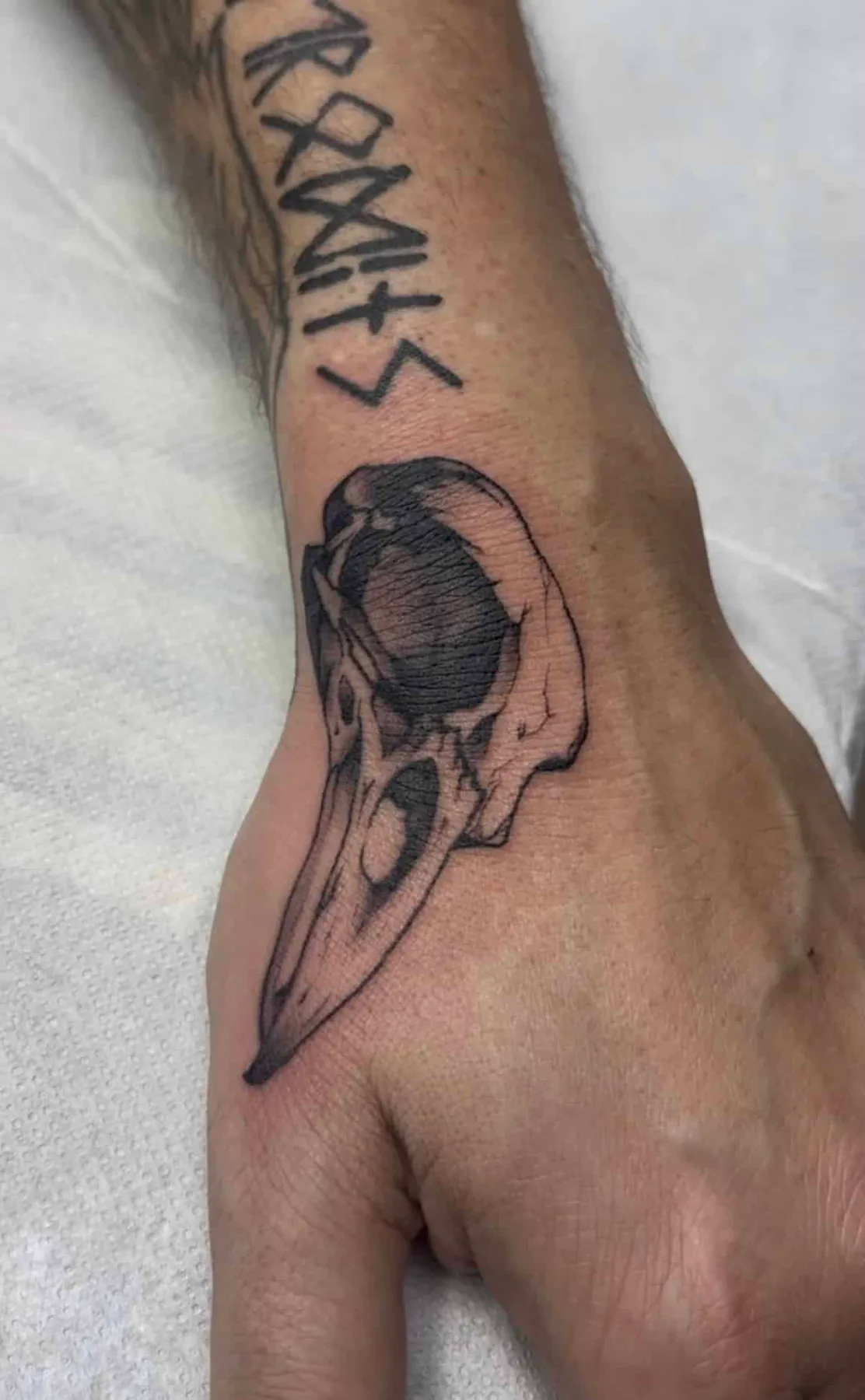 Bird skull at the wrist. Tattoo at Ink21 in Vienna.