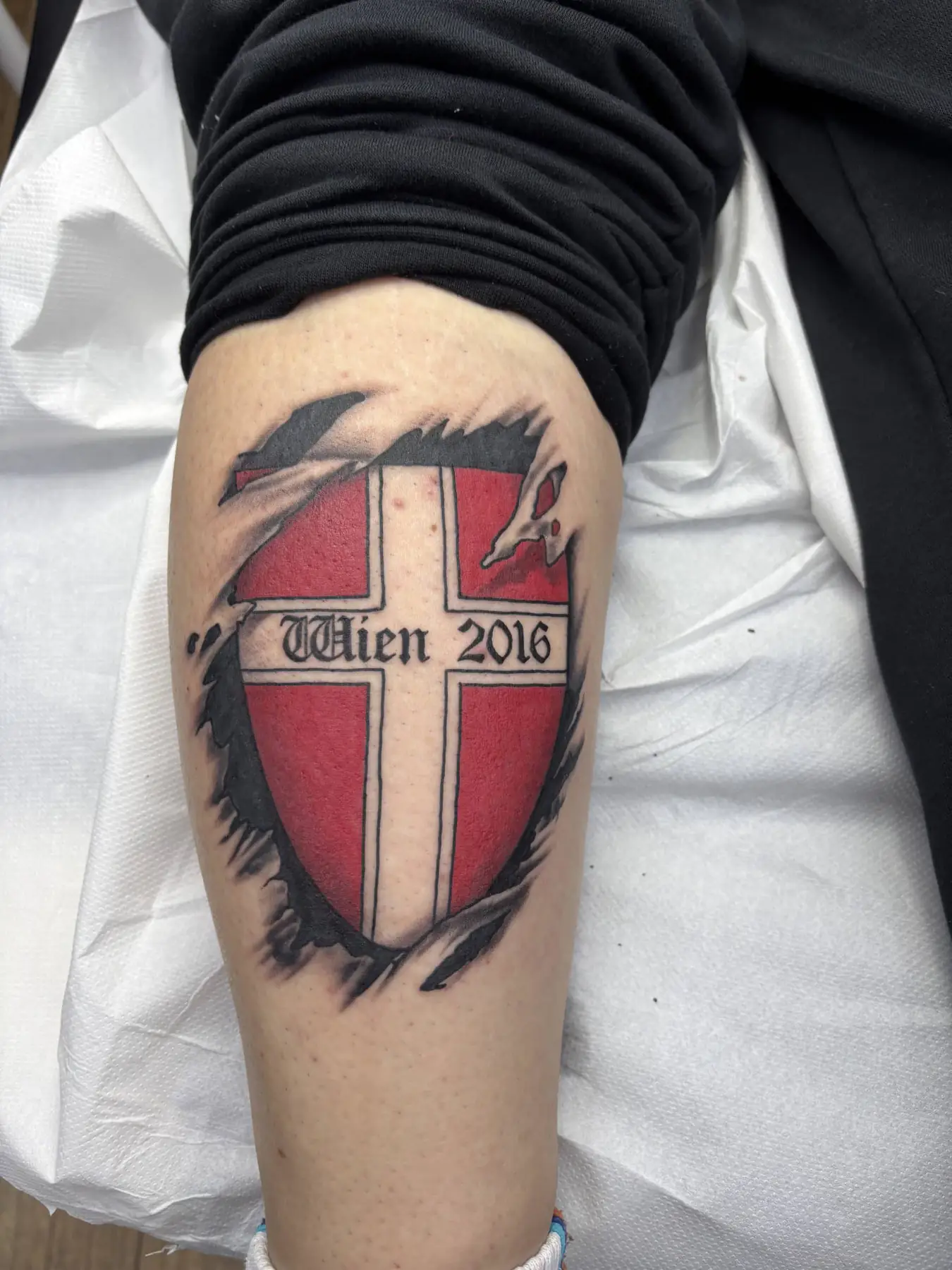Vienna crest with brush strokes. Tattoo at Ink21 in Vienna.